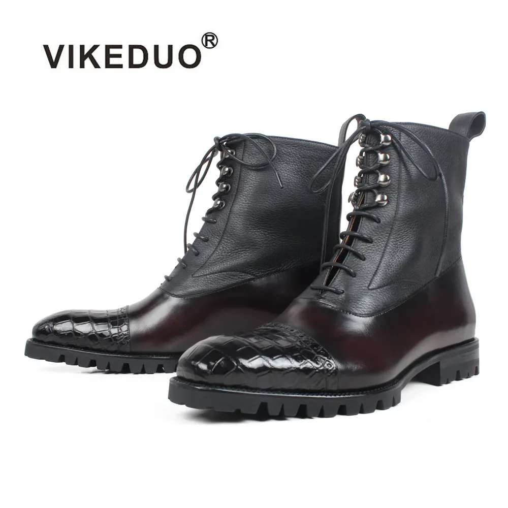 VIKEDUO Hand Made Online Guangzhou Footwear Shop Designer Dress Shoes German Men's Winter Leather Boots