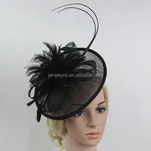 Wholesale kentucky Derby /Races Feather Sinamay Fascinator Black With Headband