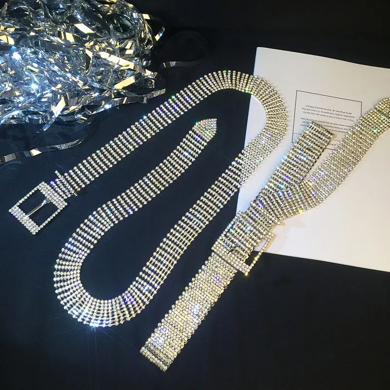 Rhinestone Belt Waist Crystal Metal Chain BlingBling Trim Stretch Sash For Women