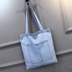 Tas Tote Denim Kustom Grosir Tas Bahu Jeans Denim Tas Tangan Wanita Tote Bag