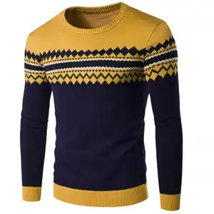 Offre Spéciale automne tricoté pull jaune coton automne hommes pull géométrique 68627