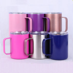 10oz 12oz 14oz paslanmaz çelik çift duvar vakum yalıtımlı kahve seyahat bardağı kupa bardak kolu ve kapaklı - Product Image 5