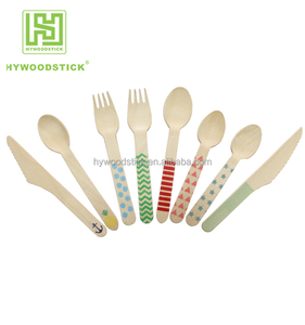 140mm <span class=keywords><strong>160mm</strong></span> Couverts jetables en bois de hêtre imprimés/estampés Cuillère et fourchette pliantes en bio matériel - Product Image 5