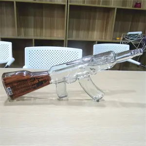 New 750ml cool terrific gun shaped glass bottles for ak 47 in color silk screen printing with cork