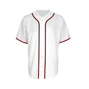 Jersey Baseball Putih Polos Strip Merah