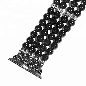 Braccialetto di perline fatto a mano elastico elasticizzato finta perla nera per iWatch cinturino da donna bracciale da ragazza per Apple <span class=keywords><strong>Watch</strong></span> <span class=keywords><strong>9</strong></span> 8 7 Band - Product Image 2