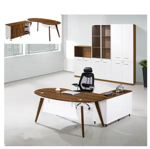 Meja Bentuk Ginjal MDF/MFC Perabot Kantor Oval Meja Kantor Modern dengan Kabinet Samping dengan Laci Meja Kantor