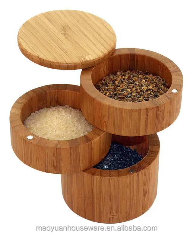 bamboo salt box for pepper, 3 layers