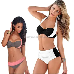 2016 nuovo Bikini Sexy Delle Donne Costume Da Bagno A Vita Alta Costume Da Bagno Costumi Da Bagno Halter Top Push Up Bikini Set Da Spiaggia Più Il Formato costumi da bagno XXL