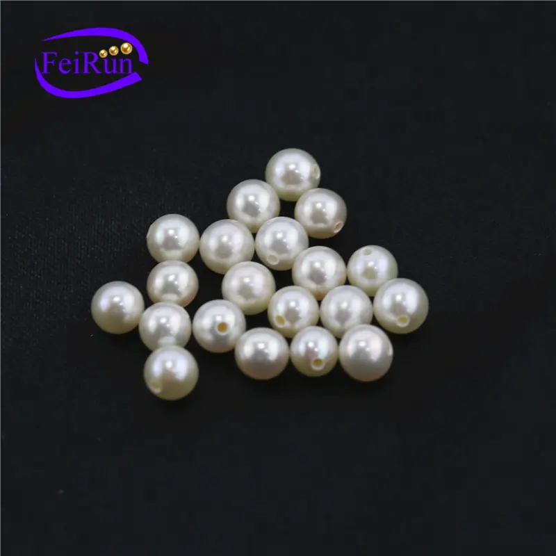 FEIRUN 4.5-5mm ronde 3A belles perles d'eau douce blanches, perles de perle, perle lâche à moitié percée