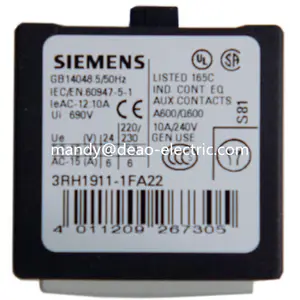 Siemens CONTACTOR RELAYS,2NO+2NC, DIN EN50005, 3RH1911-1FA22,SCREW CONNECTION