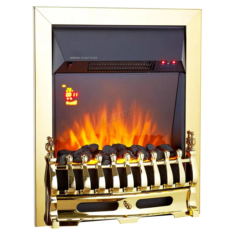 Marco dorado de 220V para chimenea eléctrica, efecto de llama de fuego de carbón, inserto de control remoto