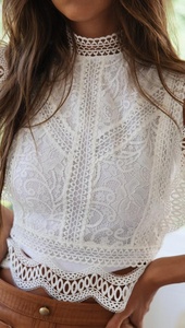 2023 Summer Custom Cotton <strong>White</strong> Embroidered <strong>Lace</strong> <strong>Crop</strong> <strong>Top</strong> for Women - Product Image 6