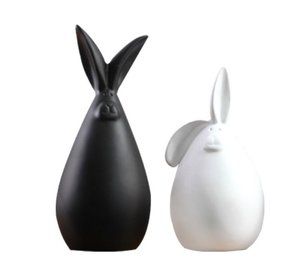 Figurine de <span class=keywords><strong>lapin</strong></span> blanc et noir personnalisée en forme de décoration intérieure en céramique style moderne simple - Product Image 1