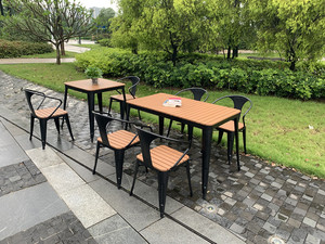 Alta calidad fuera de la parte superior de madera de jardín de hierro forjado <span class=keywords><strong>mesa</strong></span> <span class=keywords><strong>y</strong></span> silla - Product Image 4