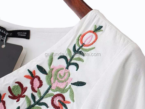Camicetta Estiva da <span class=keywords><strong>Donna</strong></span> 100% Cotone Traspirante ad Asciugatura Rapida con Scollo a V <span class=keywords><strong>Manica</strong></span> Corta Stile Vintage con Ricamo Bianco - Product Image 4
