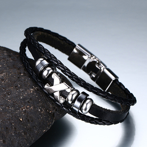 <span class=keywords><strong>Bracciale</strong></span> alla Moda con Simbolo X, <span class=keywords><strong>Intrecciato</strong></span> in Pelle Multistrato, Nero, Trendy per <span class=keywords><strong>Uomo</strong></span>, Ideale per Anniversari - Product Image 3