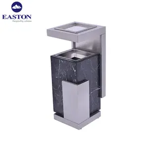 Hotel waste bin with ashtray,marble and stainless steel ashtray bin,ashtray stand trash bin