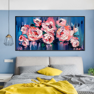 Palette <span class=keywords><strong>couteau</strong></span> fait à la main motifs rose toile texturée abstraite fleur peinture à l'huile - Product Image 5