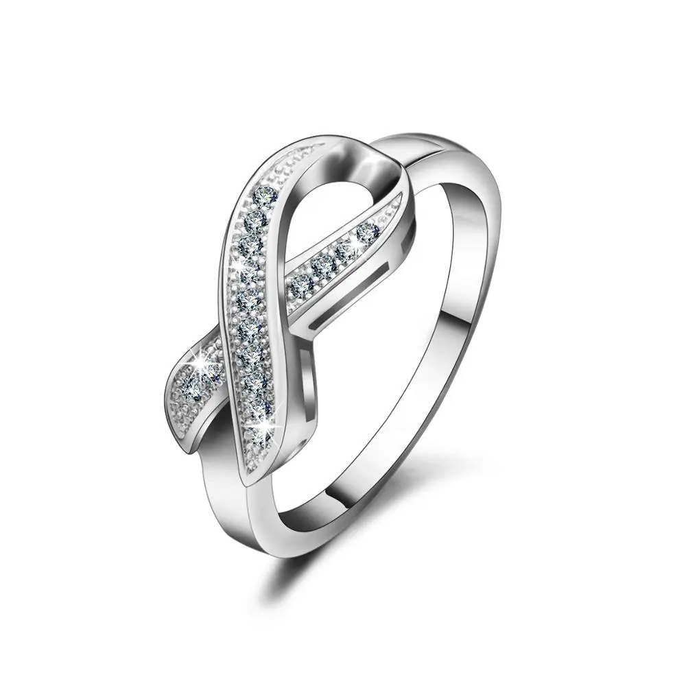 แฟชั่นผู้หญิงเพชรเครื่องประดับจัดงานแต่งงานนิกเกิลฟรี Cz Eternity 925แหวน