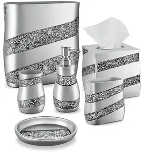 2024 sıcak satış otel lüks gümüş mozaik cam banyo aksesuarları için noel hediye seti of 6 adet