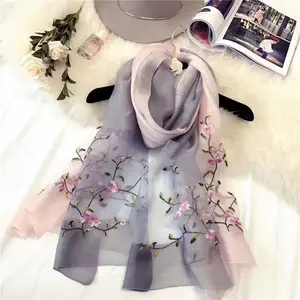 Mzp — foulard hijab en soie et laine brodée de fleurs, longue écharpe unie, vente en gros