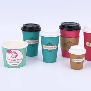 Copo de café de papel descartável impresso personalizado, copo de café personalizado 4 8 12 16 18 oz com capa