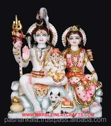 Shiva Parvati Marble Statue With Ganesh