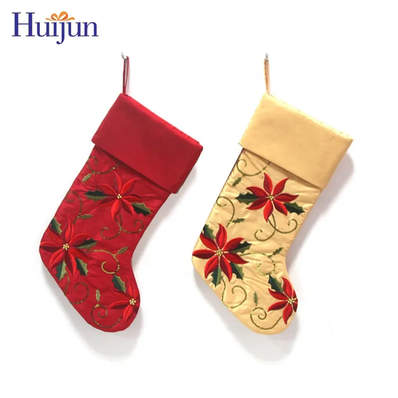 Christmas Crafts Xmas Decor Personalized Embroidery Poinsettia Flower Personalized Christmas Stocking Sock Gift Bag