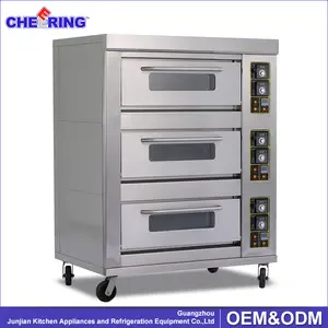 Thương Mại Bếp Bánh Mì Nướng Lò Ba Lớp Chín Khay Thép Không Gỉ Gas Bakery Pizza Máy Với CE