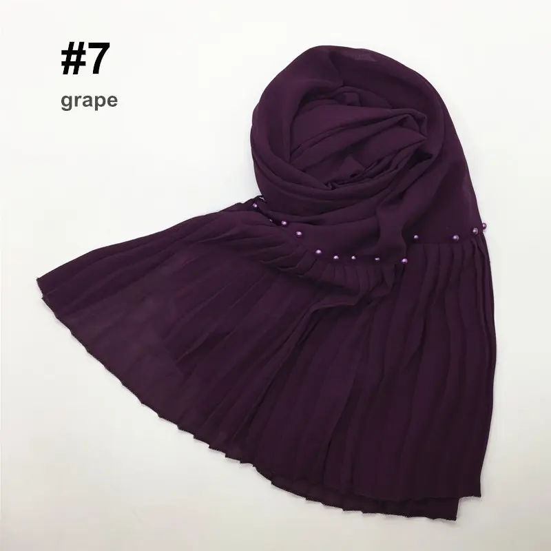 Роскошный шифоновый арабский хиджаб с жемчугом шарф плиссированная жемчужная шифоновая шаль сплошной цвет nuslim хиджабы горячая Распродажа хиджабы