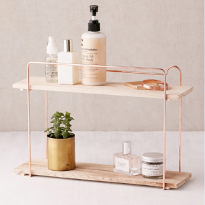 Europa nórdica cuadrado chapado en oro rosa de alambre de metal de pared cama estante flotante estantes, decoración de muebles de sala de KD - Product Image 4