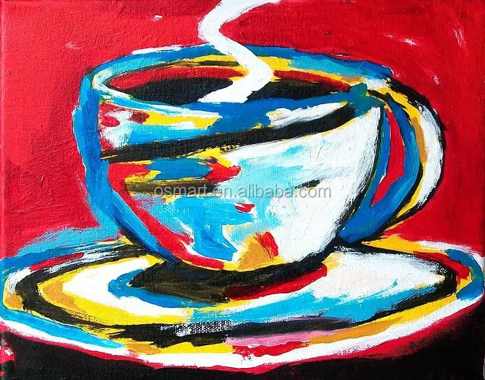 Preço baixo alta qualidade china profissional fabricante habilitado artista pintado abstrato xícara de café tela pintura a óleo