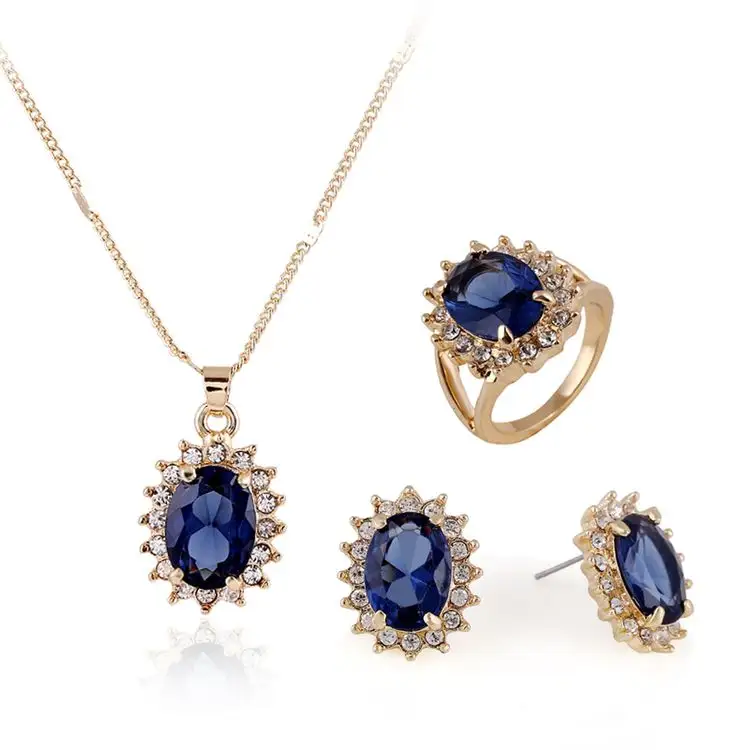 Putri Kate Wanita Grosir American Diamond Perhiasan Anting-Anting Kalung Cincin Pertunangan Perhiasan Set Fashion High End Perhiasan
