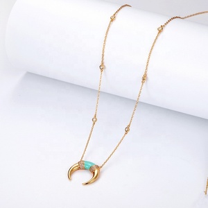 <span class=keywords><strong>Collana</strong></span> Lunga Boho in <span class=keywords><strong>Argento</strong></span> Sterling <span class=keywords><strong>con</strong></span> Smalto, <span class=keywords><strong>Corno</strong></span> di Bufalo Dorato e Luna Crescente - Product Image 2