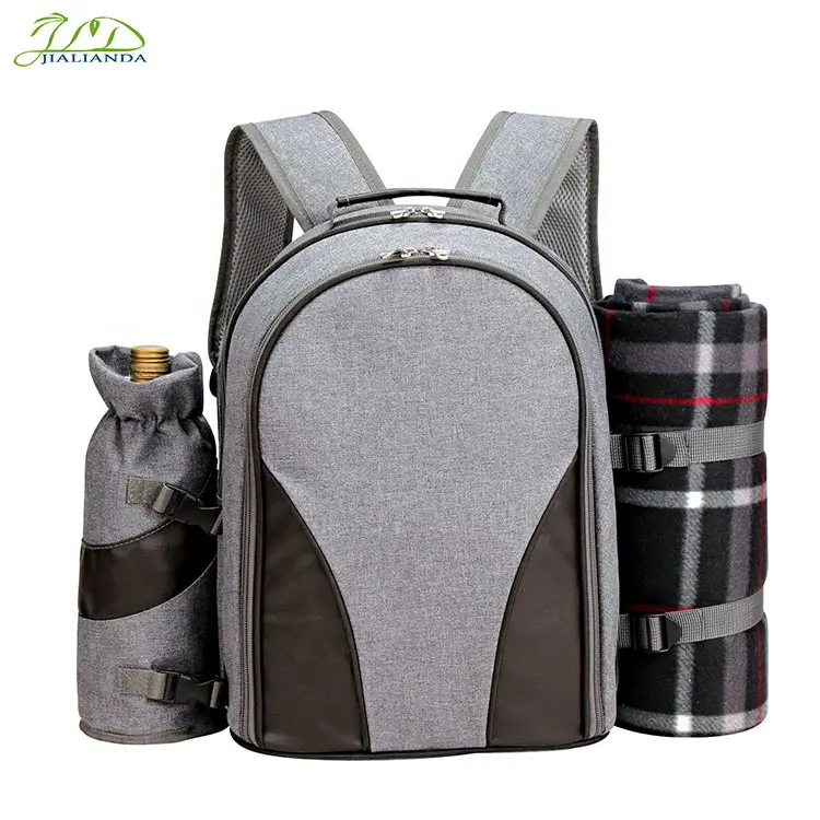 wholesale Custom fashion picnic backpack bag set with cooler wine holder for 4 Person