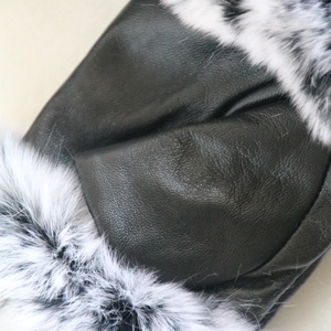 Mitaines en <span class=keywords><strong>cuir</strong></span> véritable de lapin, protection sans doigts, couleur noire, vraie fourrure de renard, mode hiver, offre spéciale - Product Image 5