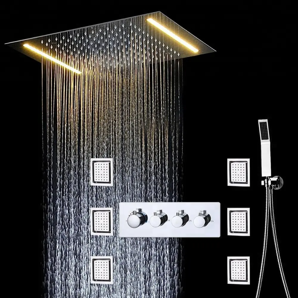 Thermostatic led waterfall ceiling shower head
