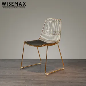 WISEMAX家具古典餐饮家具豪华现代批发休闲椅bertoia钢丝金金属露西椅