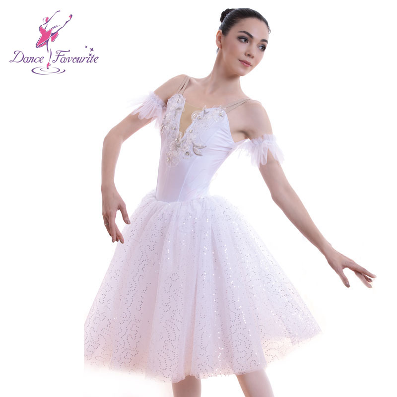 White Ballerina Dance Costume for Women - Long Romantic Ballet Tutu  Performance Wear for Stage & Dance