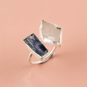 แหวนพลอยเงินแท้ 925 น้ําอะความารีนดิบธรรมชาติ เครื่องประดับเงินพลอยไซยาไนต์ ผู้ผลิตเครื่องประดับเงินแฮนด์เมด - Product Image 1