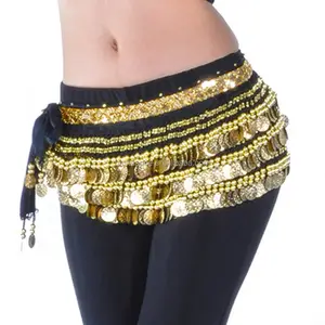 Belly Dance Dancing Hip Scarf Skirt Wrap Costumes Golden Coins Belt velvet