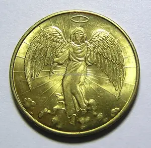 Venta al por mayor y al por menor religiosas Vintage Ángel Moneda de Oro tono doble cara