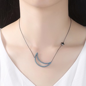 LUOTEEMI gümüş ton mavi CZ turkuaz bayan hilal yarım ay kolye kolye genç kızlar için moda hediye - Product Image 3