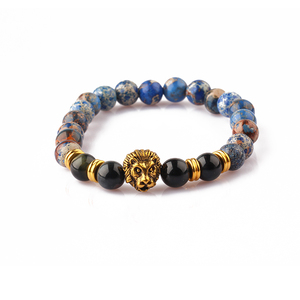 Por encargo pulsera intermitente bola Jasper rebordeado con cabeza de león - Product Image 3