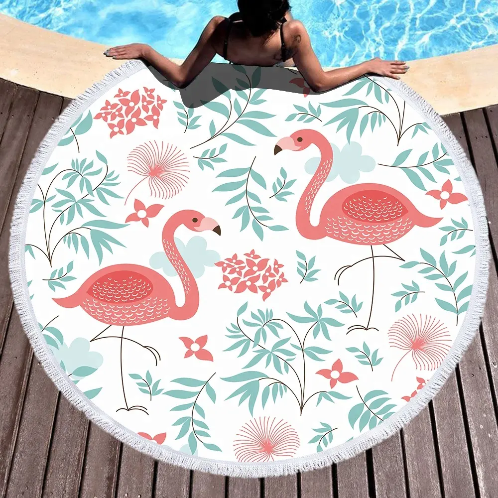 Produsen Grosir Handuk Pantai Bulat Flamingo Desain Cantik