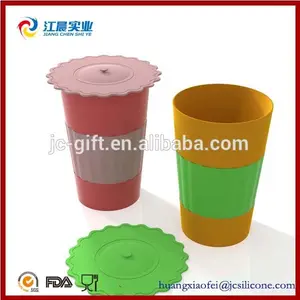 personalizado producto eco amigable vaso de vidrio taza de silicona con charles viancin tapas de silicona