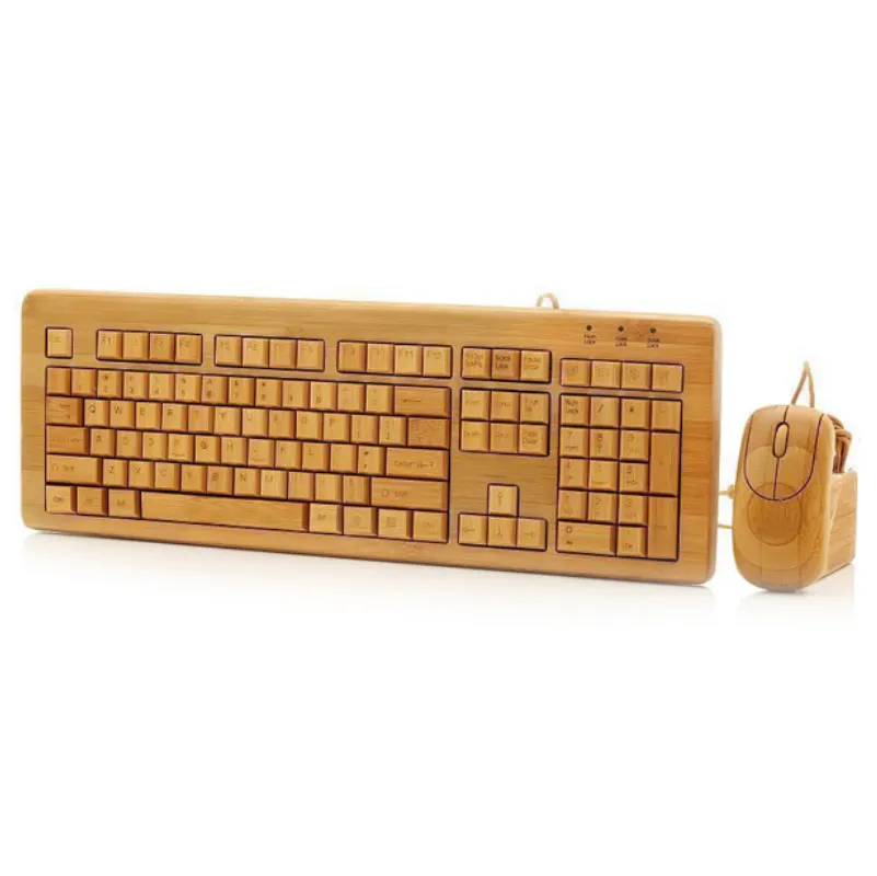 Promoción barata, regalo, teclado y ratón de madera con cable a la moda