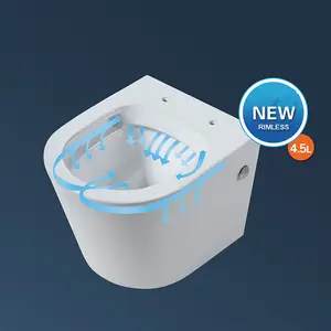 Toilet keramik mangkuk wc pemasangan terpasang di lantai tersembunyi tangki air tanpa bingkai toilet otomatis satu bagian toliet di kamar mandi