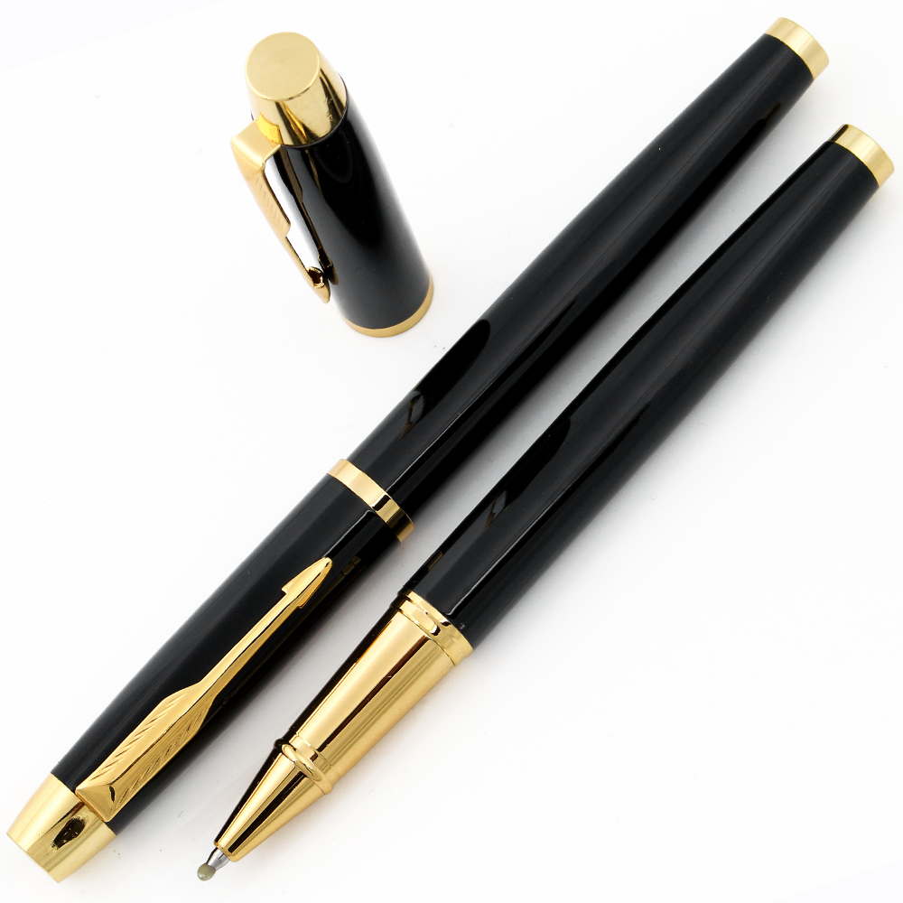 Глянцевая черная шариковая ручка золотого цвета